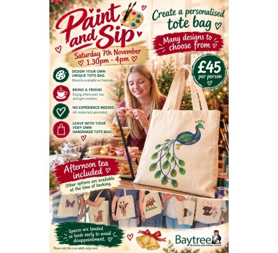 Paint And Sip With Afternoon Tea - Saturday 7th November
